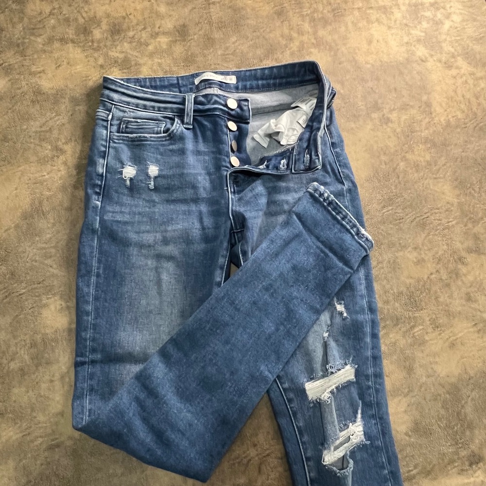 Altar'd State Jeans Womens 27 Blue Distressed High Rise Button Fly Skinny T5069